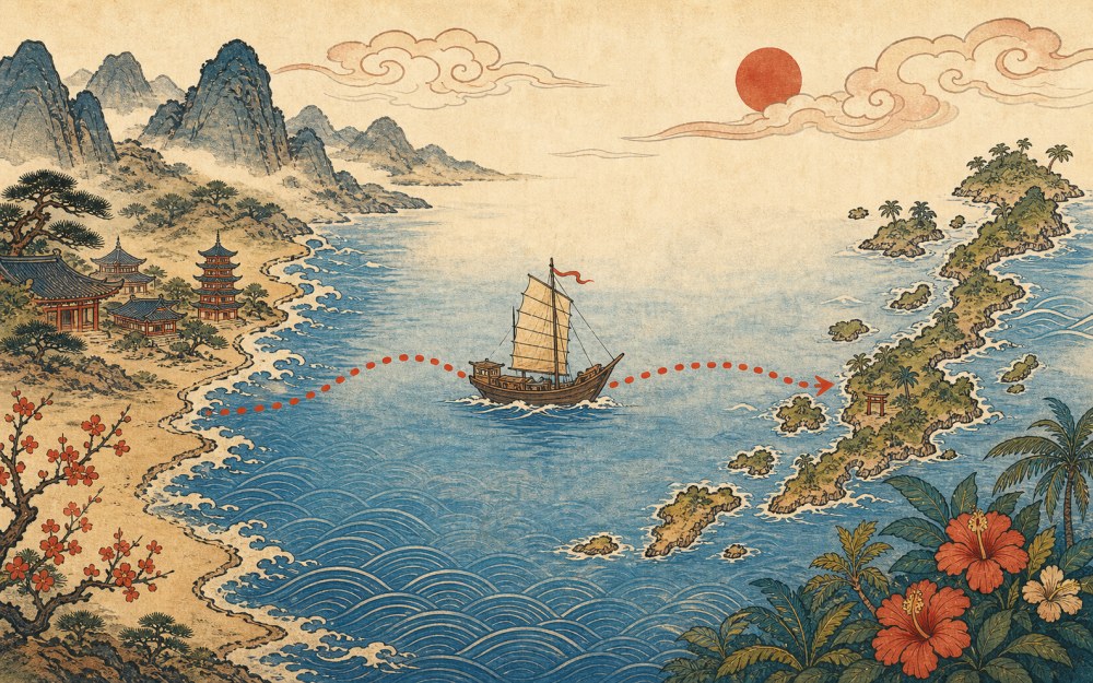 The sea route from Fujian to Ryukyu